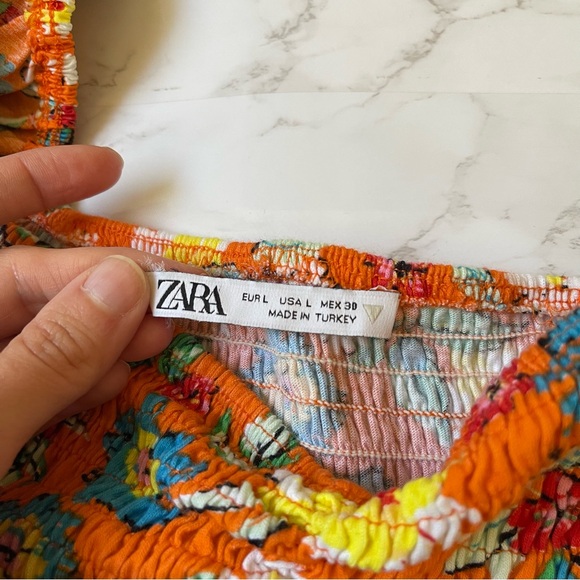 Zara Floral Puff Balloon Sleeve Smocked Crop Top Large Blogger - Picture 5 of 5